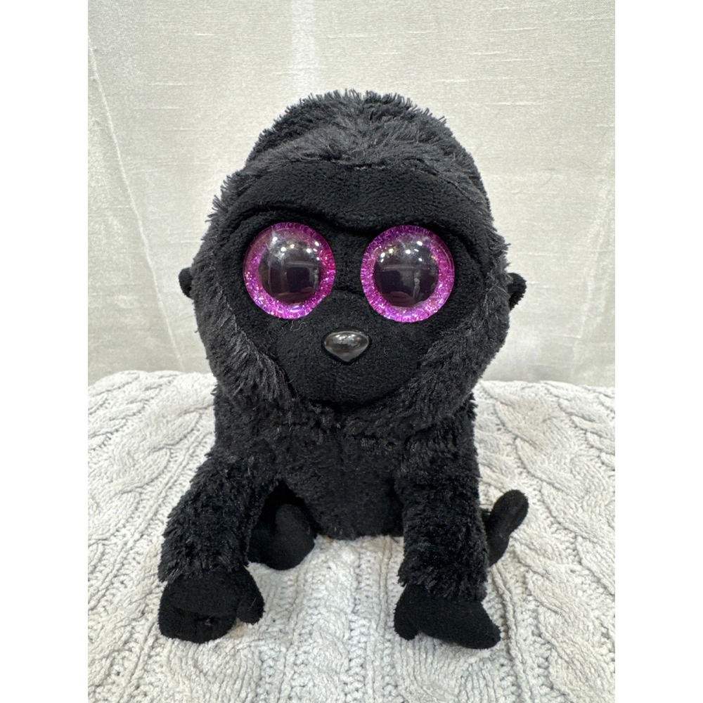 Ty Beanie Boos George Gorilla Black Plush Stuffed Animal Purple Glitter Eyes 6in